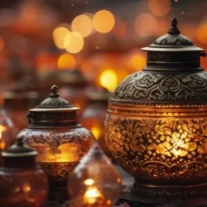 beautiful tea lights and lanterns lit to Celebrate Navaratri & Vijay Dasami