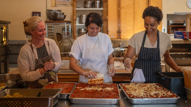 rotational volunteers preparing food for dinner at Mount Madonna