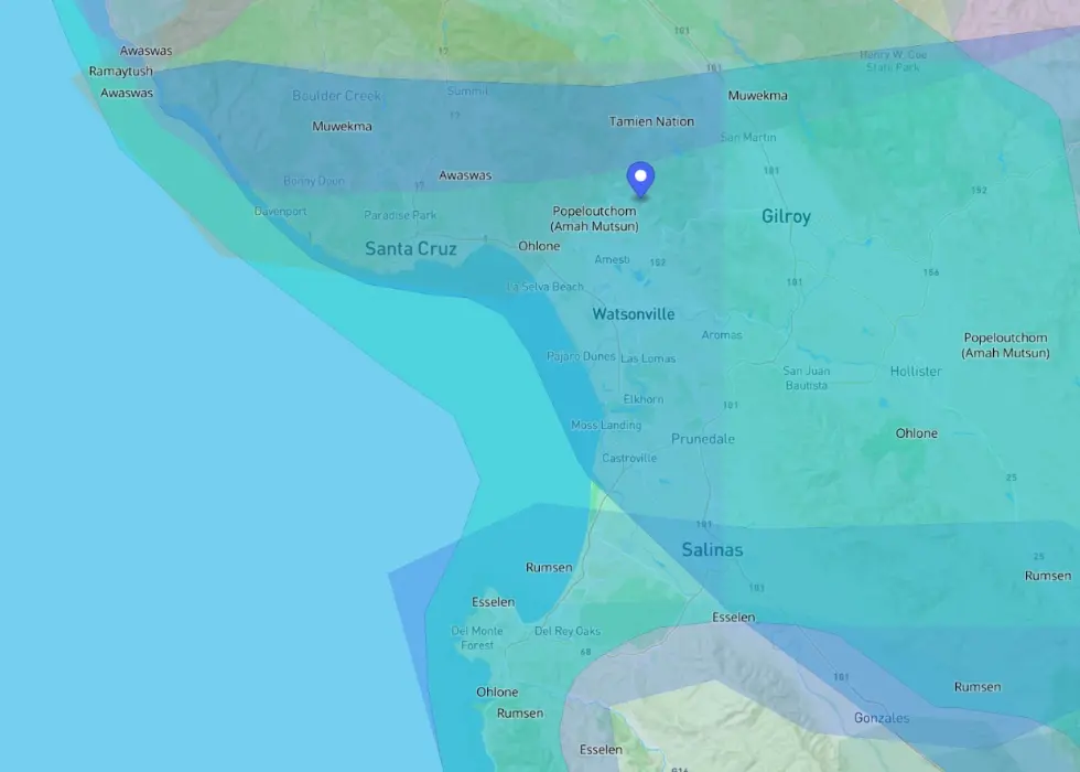 Map showing Indigenous territories of the Monterey Bay area on California’s Central Coast