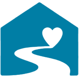 Hospice of Santa Cruz County (HSCC) logo, a silhouette of a house with a pathway leading to a heart in the middle