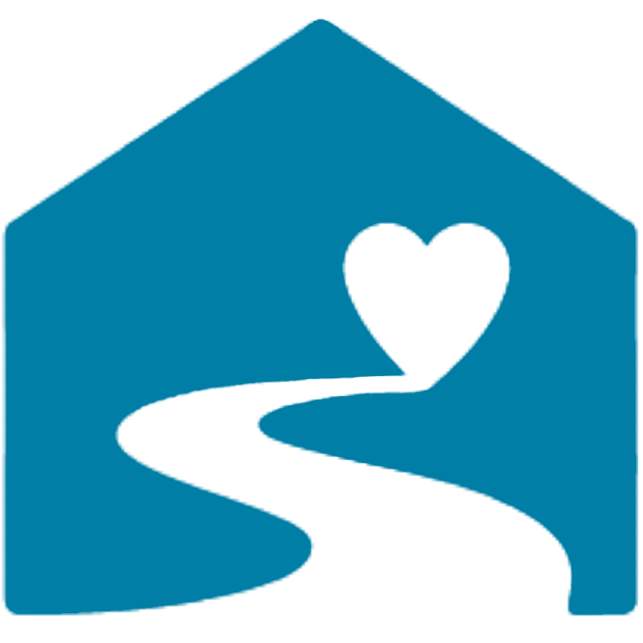 Hospice of Santa Cruz County (HSCC) logo, a silhouette of a house with a pathway leading to a heart in the middle
