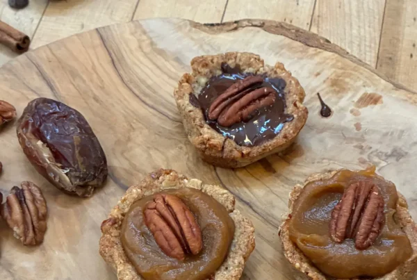 Gluten-free, dairy-free, high-protein, vegan, no added sugar mini pecan pie recipe, perfect fall treat
