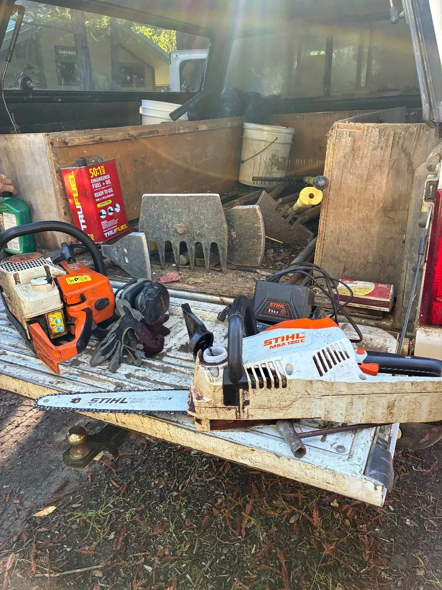 Machinery needed for land management practices, preparing fallen branches for pile burning.