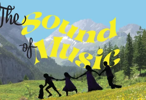 The Sound of Music image featuring the von Trapp family in the mountains