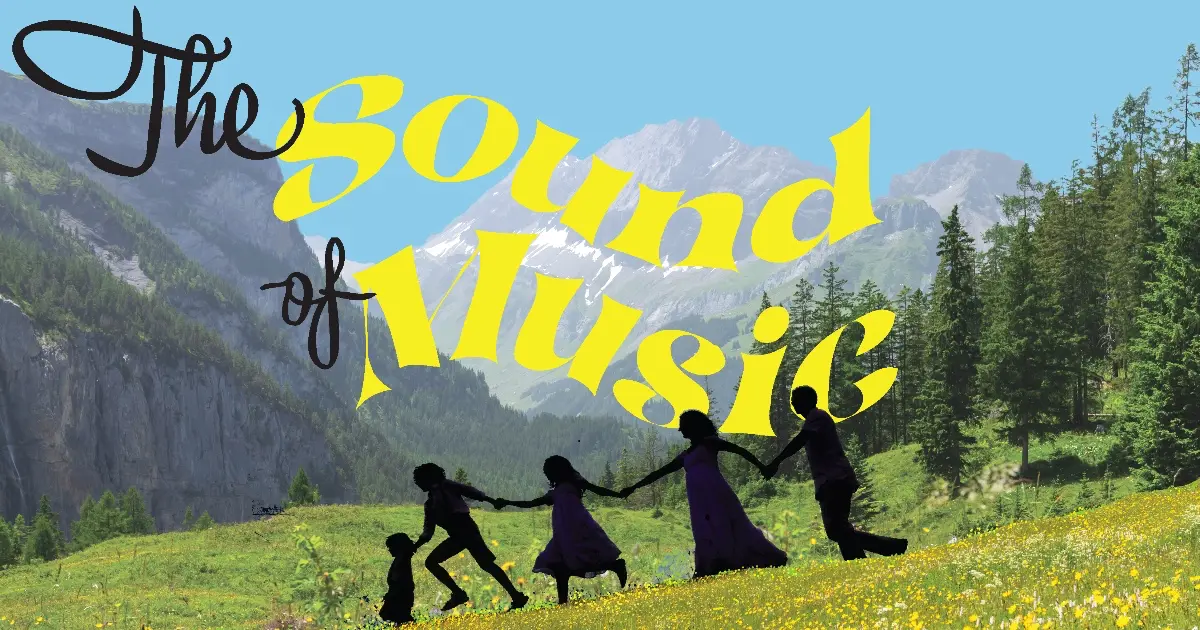 The Sound of Music image featuring the von Trapp family in the mountains