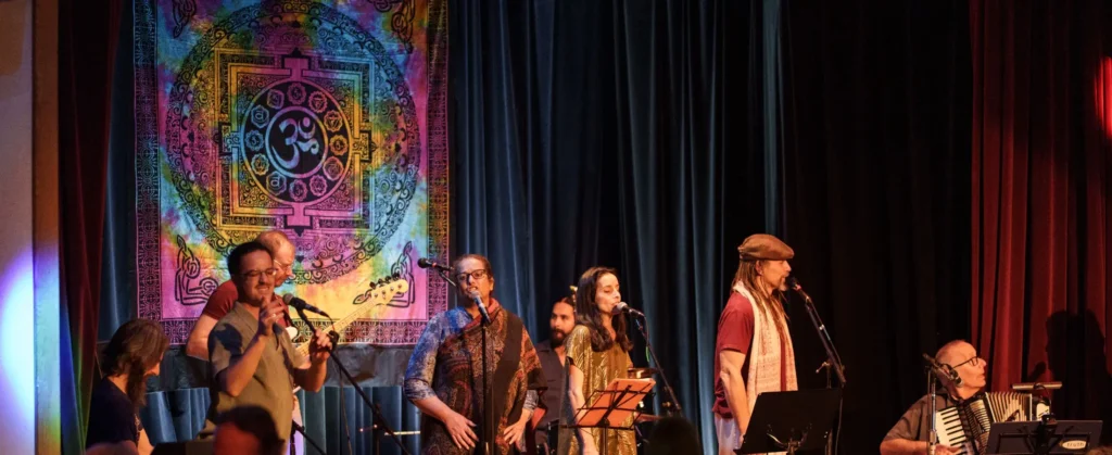 A live band performing at the New Year's Yoga Retreat at Mount Madonna