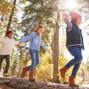 Children walking through the forest during family-friendly event at Mount Madonna