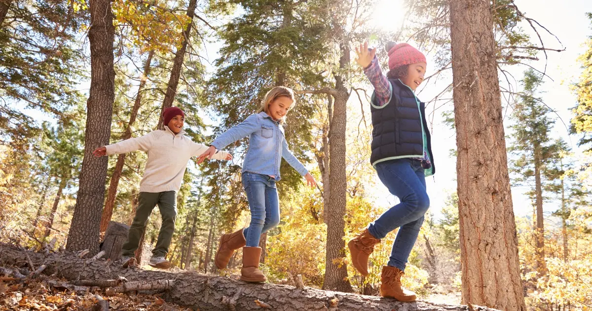 Children walking through the forest during family-friendly event at Mount Madonna