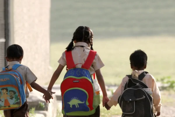 Young children on their way to school from Sri Ram Ashram in Northern India