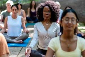 People meditating outside at Mount Madonna